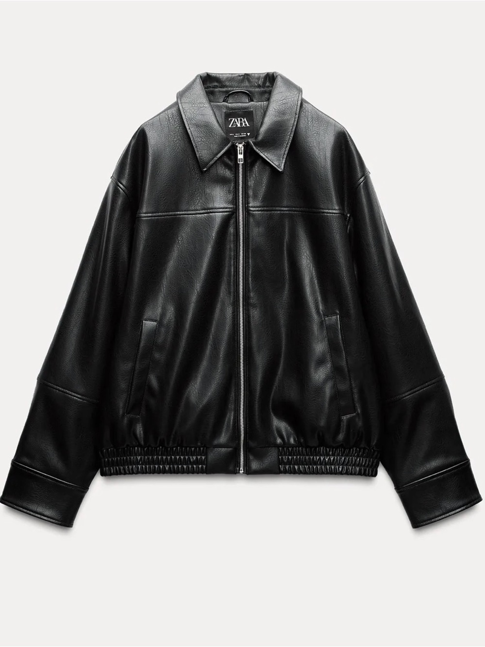 ZARA Black Faux Leather Zip Bomber Jacket